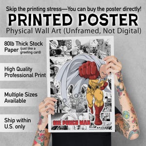 One Punch - Anime Poster - Printed Poster Wall Art Anime Gift Anime Poster Manga Panels Anime Art Anime Print -