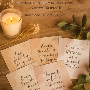 Cartões SoulFlow – 10 Cartões de Afirmação para Imprimir + Modelo Canva | Presente Boho de Autocuidado para Mulheres Ocupadas