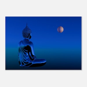 Poster in schiuma con Buddha, arte murale minimalista moderna, tranquillità, armonia, spiritualità, consapevolezza, arte 3D, stelle blu, meditazione