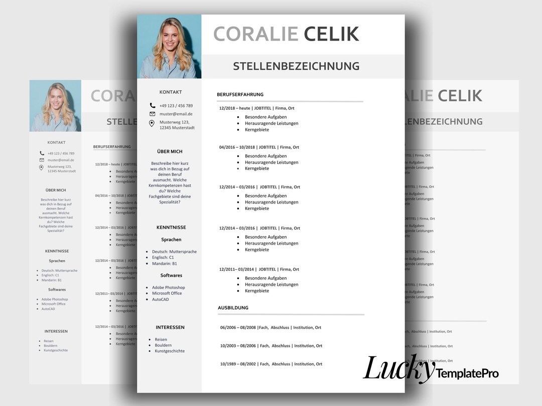 Bewerbungsvorlage Lebenslauf CV Vorlage Deutsch Bewerbung Template ...