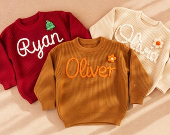 Personalized Hand Embroidered Baby Sweater - Custom Name Knit Jumper