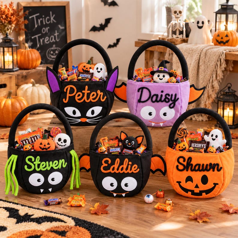 Kids Personalized Halloween Basket, Custom Name Trick or Treat Bag ...
