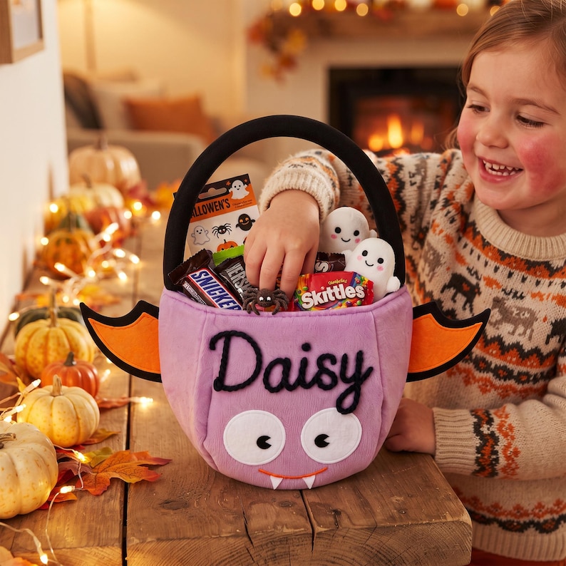 Kids Personalized Halloween Basket, Custom Name Trick or Treat Bag ...