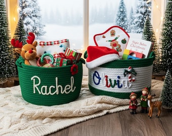 Personalized Green Christmas Basket: Custom Holiday Decor Gift