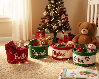 Personalized Christmas Basket: Holiday Treat Tote, Reusable Xmas Decor