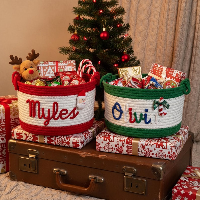 Personalized Christmas Basket: Custom Holiday Decor Gift - Etsy
