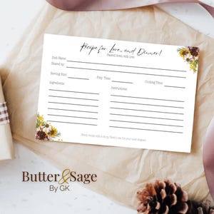 Tarjeta de receta imprimible minimalista, plantilla de receta en blanco, recuerdo de receta escrita a mano, descarga digital, regalo de cocina, recuerdo de despedida de soltera
