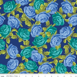 ★ BLUE ROSE★ Farmhouse Floral C6885-BLUE From Penny Rose Fabrics by the