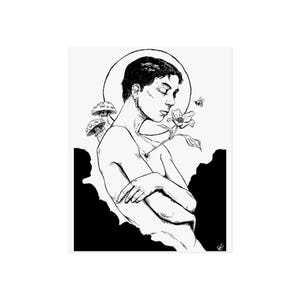 Androgynous Art Print, 'The Spring Bloom' Dark Nature Illustration, Mushroom and Flower, Gothic Botanical Wall Art, LGBTQ Pride Gift