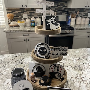 Handmade laser cut 3-D Halloween | Christmas | Jack skellington nightmare tiered tray decor