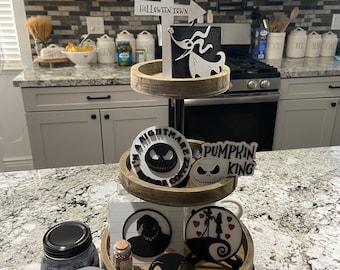 Handmade laser cut 3-D Halloween | Christmas | Jack skellington nightmare tiered tray decor