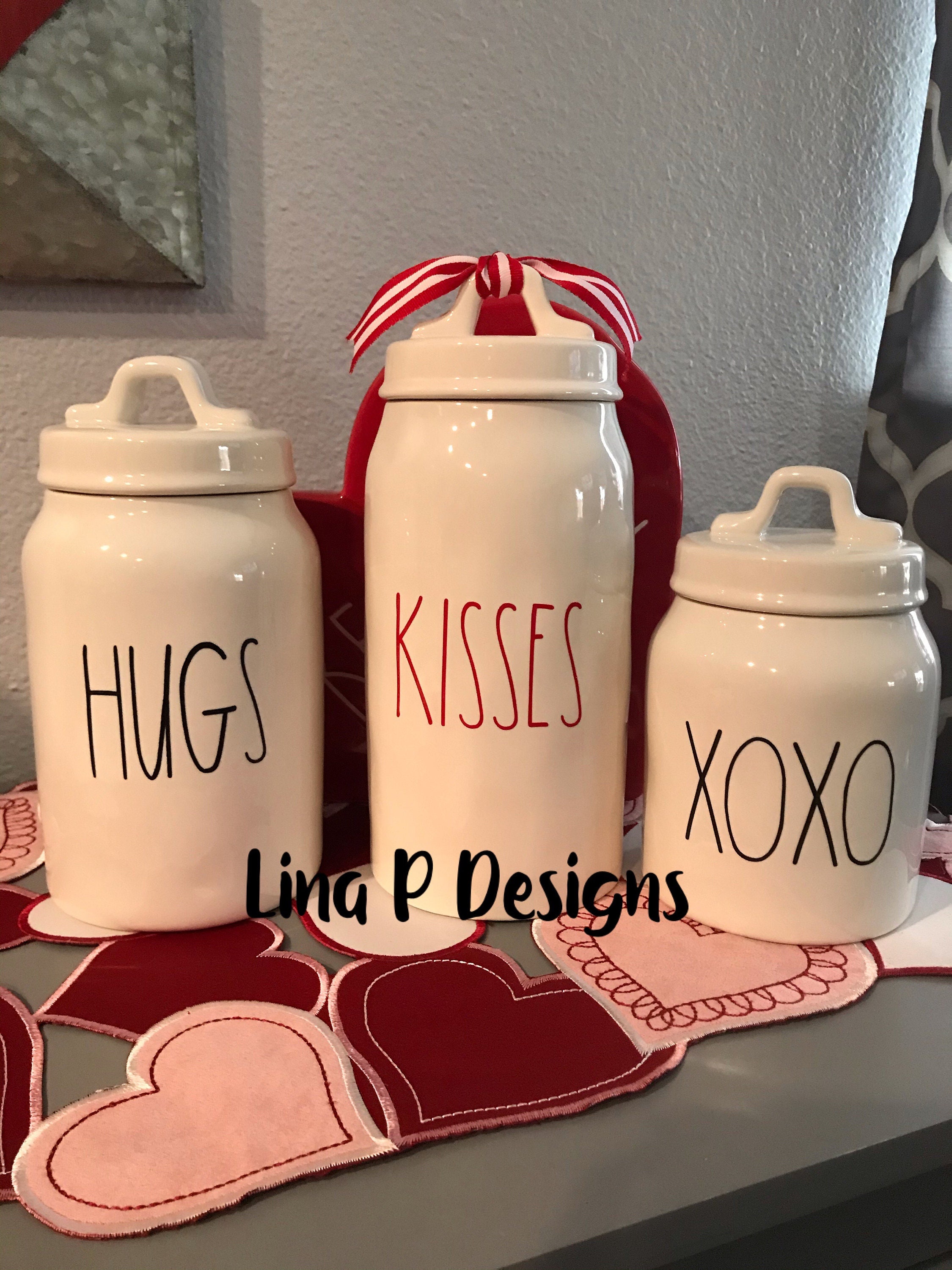 Rae Dunn kitchen towels for Valentines day HUGS AND KISSES.SET OF 3