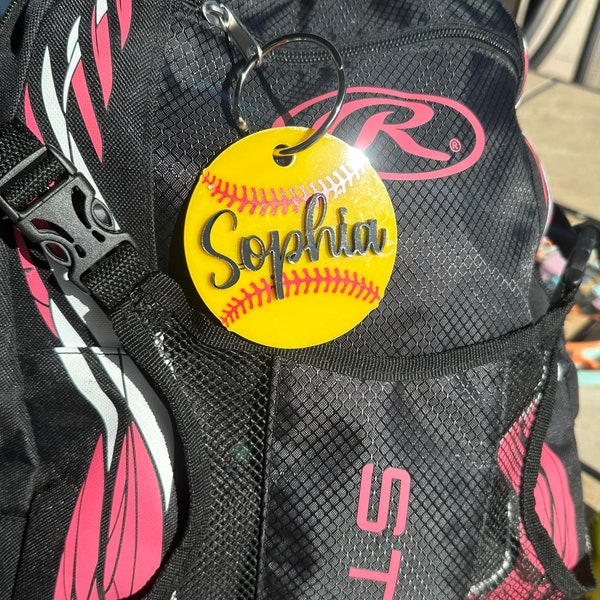 Acrylic softball bag tag / bag tag zipper charm