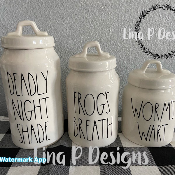 Rae Dunn inspired deadly night shade, frogs breath & worms wart Halloween vinyl decals