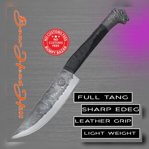 Hand Forged Viking Knife: Norse Wolf Head, High Carbon Steel Blade