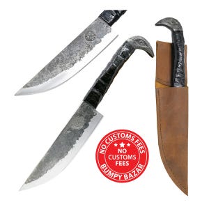 Hand Forged raven head hilt knife - Crocodile texture leather Grip- comes with Leather Sheath