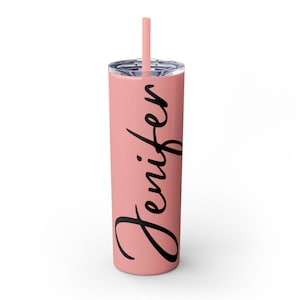 Personalized Skinny Tumbler, Bridesmaids Gift, Bridesmaid Tumbler with Straw, Custom bridal cup, Bachelorette Party, Wedding Party Gifts