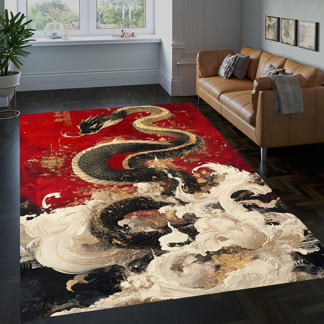 Dragon Rug, Asian Dragon Carpet, Oriental Rug, Chinese Dragon Decor ...