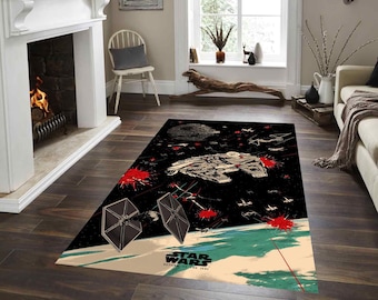 Star Wars Rug, Sci Fi Area Rug, Space Battle Carpet, Galaxy Art Rug, Spaceship Floor Rug, Sci Fi Home Decor,Movie Inspired Rug,Area Rug