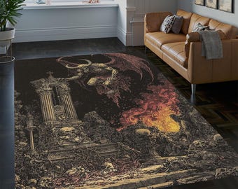 Dragon Rug, Fantasy Dragon Carpet, Gothic Mythical Creature Rug, Medieval Fantasy Decor, Dark Art Carpet,Gift for Fantasy Lovers,Special Rug
