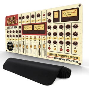 Podkładka pod mysz Studio Console, podkładka pod mysz Vintage Audio Mixer, prezent dla producenta muzycznego, podkładka pod mysz dla inżyniera dźwięku, rozszerzona podkładka pod mysz gamingową, duży bibułka