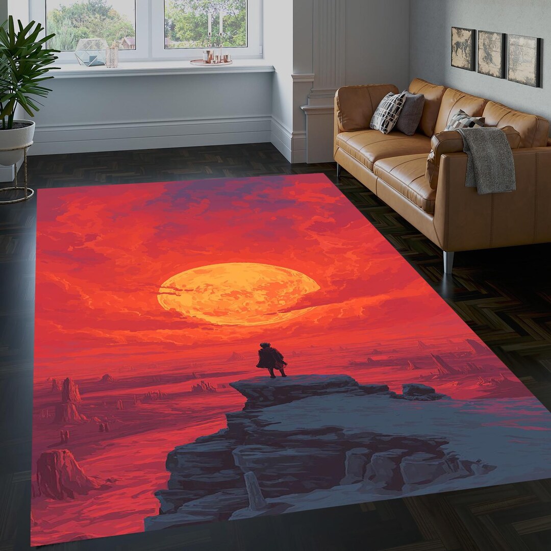 Epic Handmade Rug Epic Sunset Landscape Rug, Silhouette Warrior Art Carpet, Fantasy Room ...