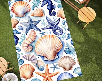 Beach Towel, Shell Beach Towel, Ocean Towel, Sea Life Towel, Coastal Beach Towel,Nautical Towel, Summer Vibes Towel, Marine Animal Towel,