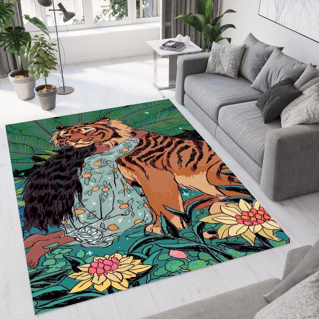 Tiger Area Rug, Jungle Animal Bold Tiger, Print Rug, Artistic Jungle ...
