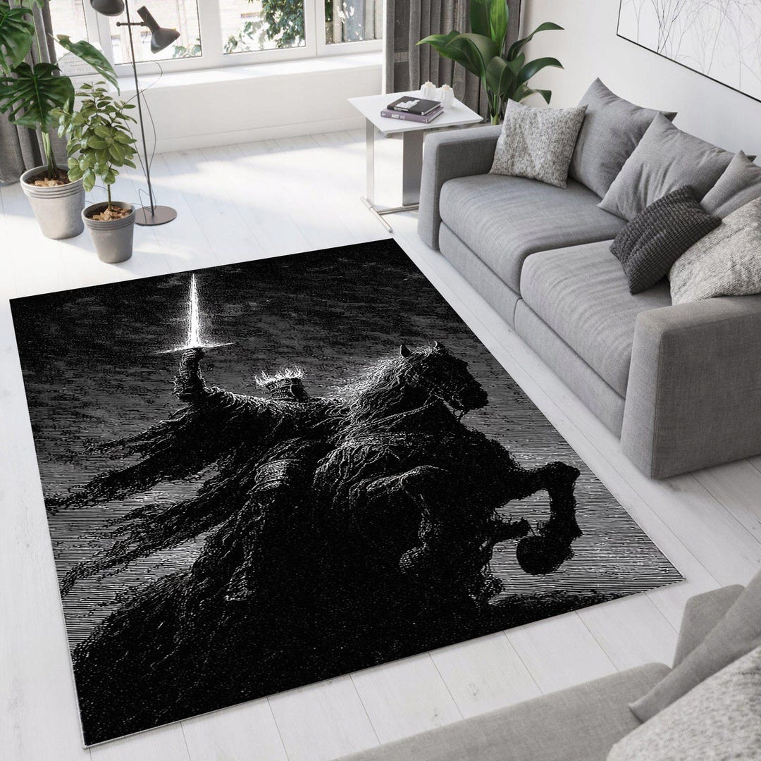 Fantasy Rug, Knight Warrior Carpet, Black Gothic Art Rug, Medieval ...