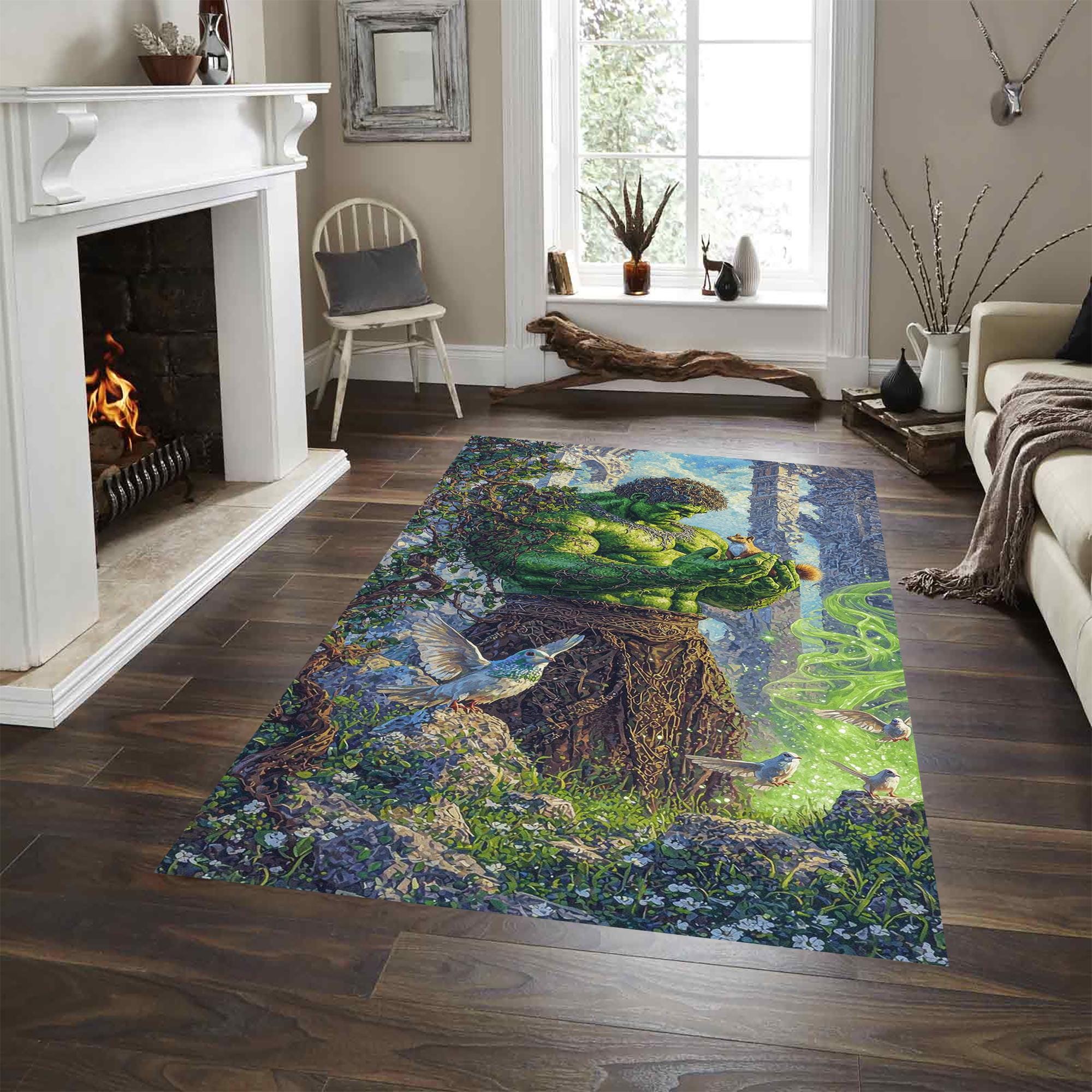 Forest Theme Rug, Owl Area Rug, Woodland Decor Carpet, Nature Inspired Rug, Mystical Forest Rug, Tre