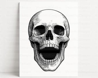 Disegno realistico del teschio / Clipart del teschio inciso / File di taglio della testa dello scheletro / Vettore del teschio di Halloween / Silhouette Cricut / png svg eps pdf dxf