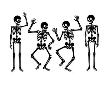 Scheletri danzanti: clipart di Halloween, disegno vettoriale spettrale, download digitale (svg png eps dxf)