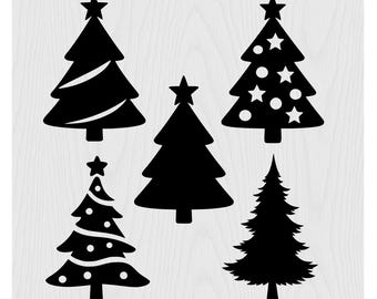 Pacchetto SVG di alberi di Natale / 5 file di taglio di silhouette natalizie per Cricut e Silhouette / Download digitale di clipart di alberi di Natale / svg png dxf eps