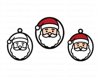 Pacchetto testa di Babbo Natale / Set clipart di Babbo Natale di Natale / Ornamenti e magliette neri e a colori / File di taglio natalizio Cricut / svg png dxf eps