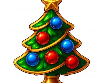 Albero di Natale lucido PNG / Clipart natalizio ad alta brillantezza / Ornamento per albero di Natale PNG / Sfondo trasparente / Design per sublimazione Cricut