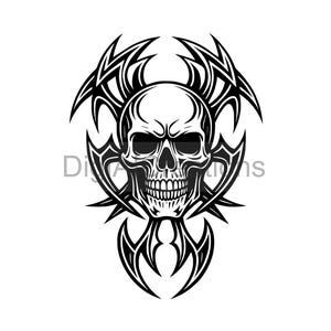 Evil Skull with Tribal Blades SVG | Tattoo Style Vector Art | Gothic Skull Clipart for Cricut & Laser Engraving