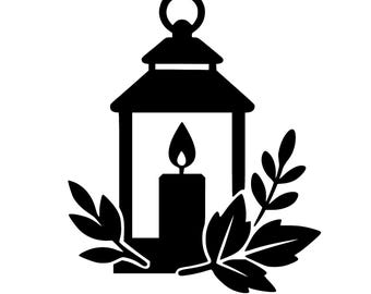 Silhouette di candela lanterna SVG / Clipart di lanterna floreale / Candela con foglie / File di taglio per Cricut e Silhouette / png svg dxf eps