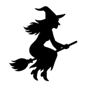 Witch on Broom Silhouette svg png eps and pdf | Halloween Decor Witch Riding Broom Cut File | Cricut & Silhouette Vector Design