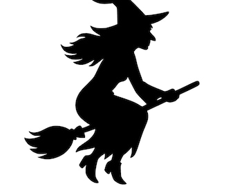 Witch on Broom Silhouette: Halloween Decor Cut File (svg png eps dxf pdf)