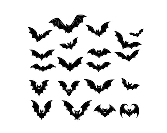 Paquete de murciélagos de Halloween: 20 siluetas de murciélagos voladores, descarga digital (svg, png, eps, dxf, pdf)