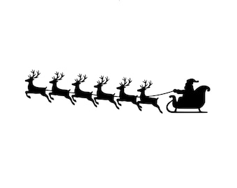 Santa and Sleigh with Reindeer Silhouette svg dxf png pdf eps | Christmas Cut File for Cricut & Silhouette