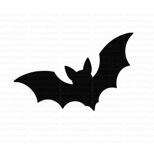 May include: A solid black silhouette of a bat in flight with wings spread wide, featuring pointed ears and a scalloped wing edge. The design is presented against a plain white background with a repeating watermark text pattern visible.