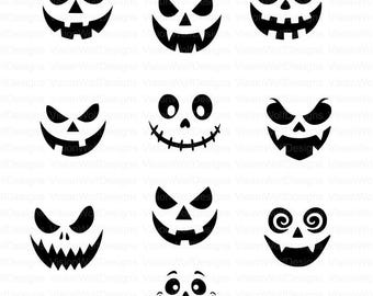Clipart di facce di Jack O'Lantern / Zucca di Halloween svg png eps dxf / 10 disegni di intaglio spettrali e carini