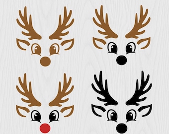 Pacchetto di file SVG e PNG con la faccia di una renna / File di taglio natalizi di Rudolph (Download digitale)