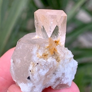 Natural Golden Color Transparent Topaz Crystal with Quartz Combined Specimen from Skardu Mine,Natural Topaz, 8 Grams