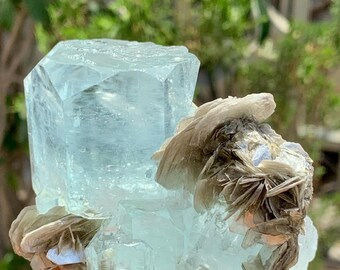 Natural Sky Blue Aquamarine Crystal Specimen with Mica Combined Specimen From Skardu Pakistan Mineral