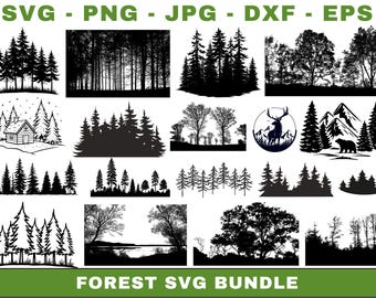 Wald Landschaft SVG Bundle, Baum Silhouette, Laser geschnitten Dateien (Digitaler Download)