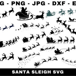 Santa&#39;s Sleigh SVG | Sleigh Svg Christmas | Santa and Reindeer Silhouette Cut File | Christmas Eve SVG | Commercial Use Cut File | Christmas