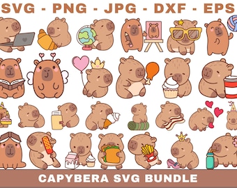 Capybara SVG Bundle, Kawaii Animal Clipart (Digital Download)