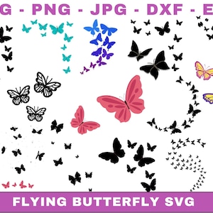Flying Butterflies Svg Bundle, Layered Svg, Design Layout, Butterfly Swarm Svg, Butterfly Png, Cut Files For Cricut, Silhouette